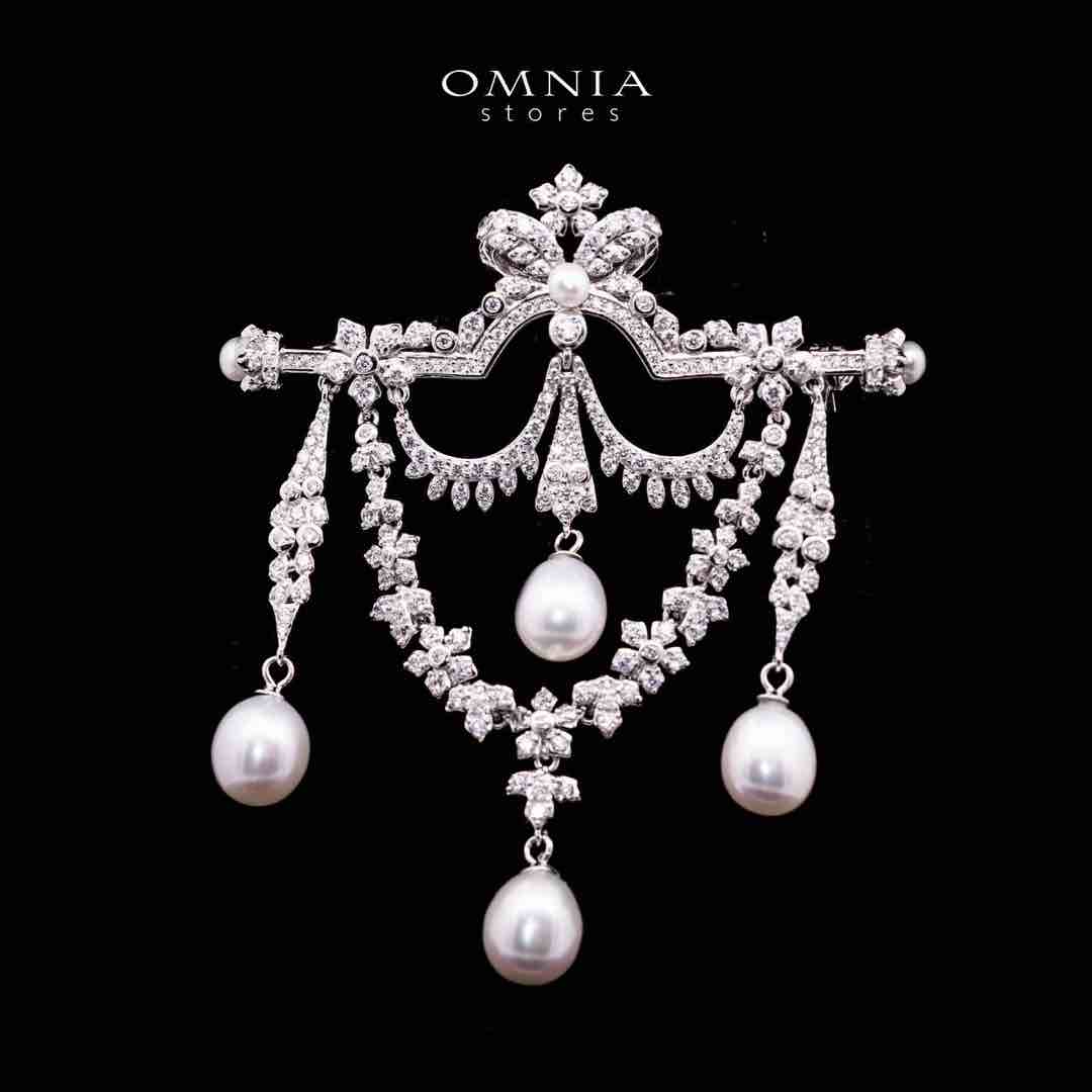 Omnia Haadiyah Fresh Real Water Pearl brooch in 92.5 Silver High Quality Simulated diamonds - Image 2
