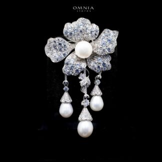 mnia Halima Fresh Real Water Pearl brooch in 92.5 Silver High Quality Simulated diamonds