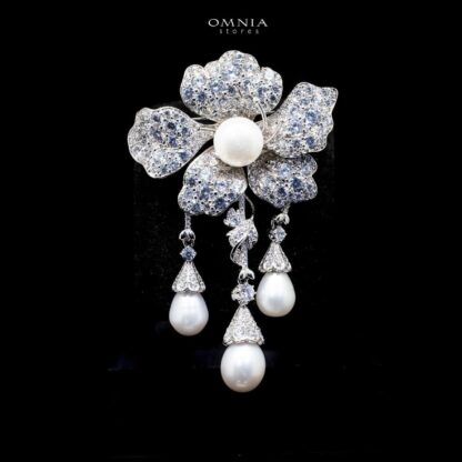 mnia Halima Fresh Real Water Pearl brooch in 92.5 Silver High Quality Simulated diamonds