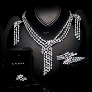 Omnia Rahaf White Luxury Bridal Full Set Accessories in High Quality Zircon Stone Rhodium Plated