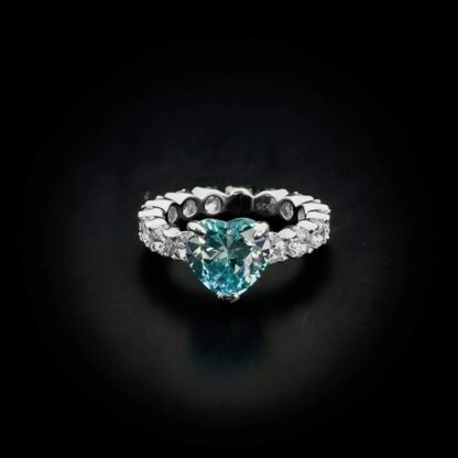 Omnia Sky Blue Heart Ring in 92.5 Silver with High-Quality Simulated Diamonds