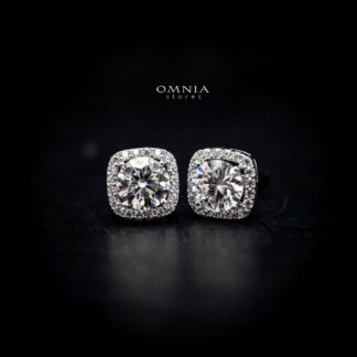 Omnia Dana Square Stud Earrings in 92.5 Silver with High Quality Zircon Stones