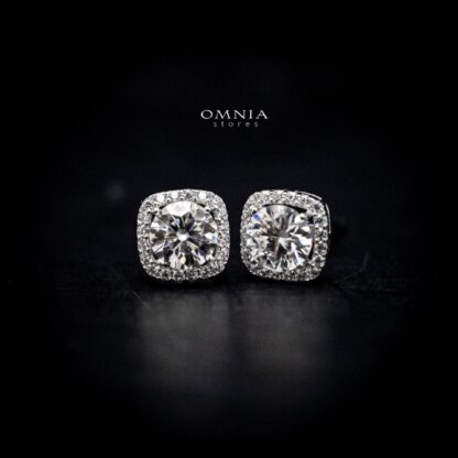 Omnia Dana Square Stud Earrings in 92.5 Silver with High Quality Zircon Stones