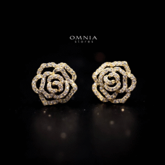 Omnia Rose Floral Gold Stud Earrings with High quality Zircon Stones in 92.5 Silver