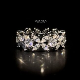 Omnia Lamara Floral-Inspired Ring in 92.5 Silver with High Quality Iced Cut Stones