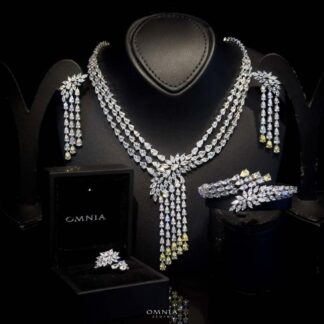 Omnia Rahaf Yellow Bridal Full Set Accessories in High Quality Zircon Stone Rhodium Plated