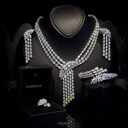 Omnia Rahaf Yellow Bridal Full Set Accessories in High Quality Zircon Stone Rhodium Plated