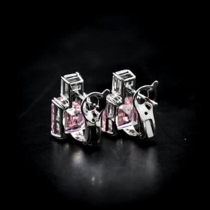 Omnia Candice Pink Emerald Cut Clip-On Earrings in 92.5 Silver with High Quality Simulated Diamonds - Image 3