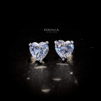 Omnia Shaden Heart-Shaped Stud Earrings in 92.5 Silver with High Quality Iced Cut Stones