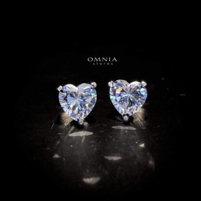 Omnia Shaden Heart-Shaped Stud Earrings in 92.5 Silver with High Quality Iced Cut Stones