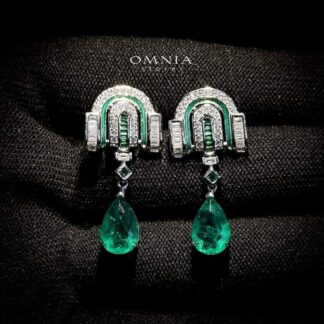 Omnia Emerald Arch Drop Earrings in 925 Silver with High Quality Simulated Diamonds
