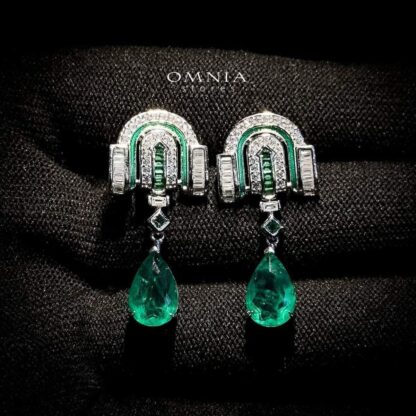 Omnia Emerald Arch Drop Earrings in 925 Silver with High Quality Simulated Diamonds