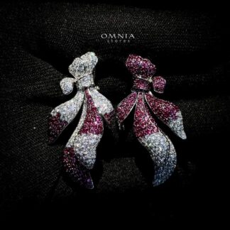 Omnia Leaf Bow Earrings in Royal Purple and White 92.5 Silver with High Quality Simulated Diamonds