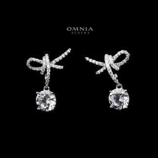 Omnia Hana Bow Drop Earrings in High Quality 92.5 Silver with Zircon Stones