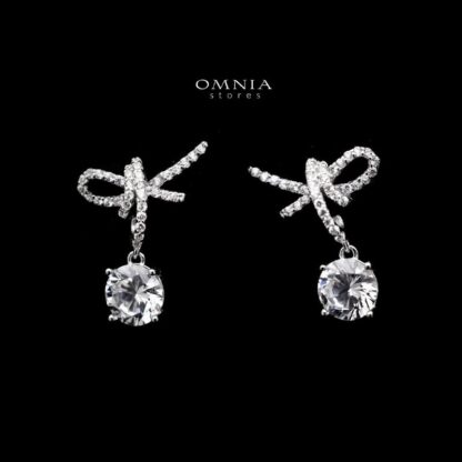 Omnia Hana Bow Drop Earrings in High Quality 92.5 Silver with Zircon Stones