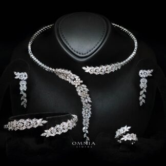 Omnia Nidaa White Bridal Full Set Accessories in High Quality Zircon Stone Rhodium Plated