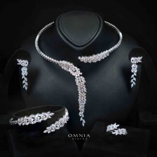 Omnia Nidaa White Bridal Full Set Accessories in High Quality Zircon Stone Rhodium Plated