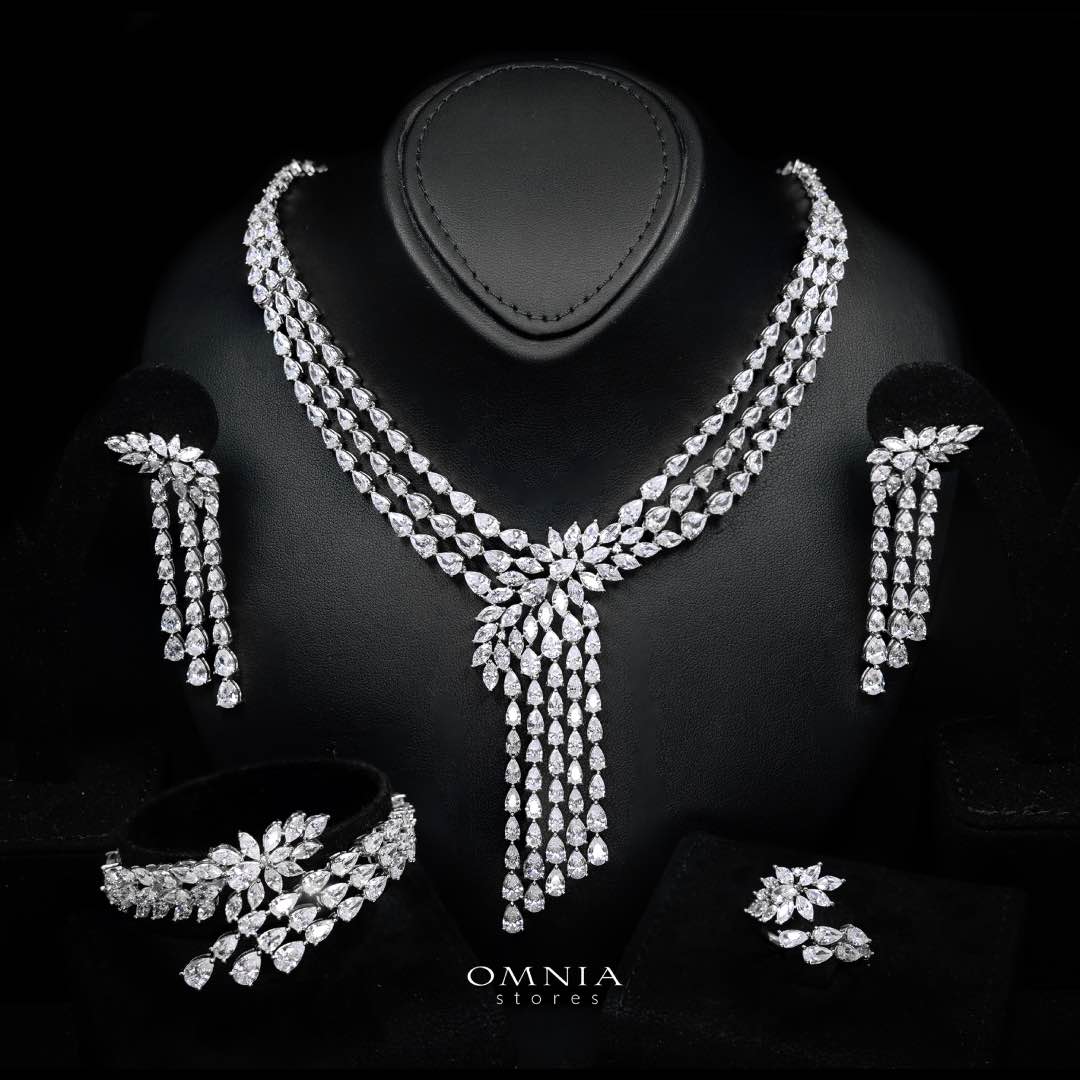 Omnia Rahaf Luxury Bridal Full Set – High-Quality Zircon & Rhodium Plated Jewelry
