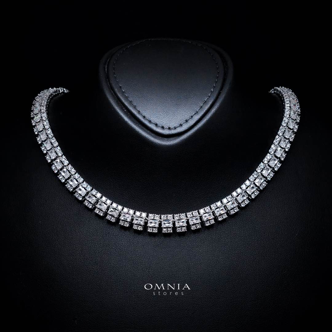 Omnia Hedieh White Bridal Full Set in High Quality Zircon Stone in Rhodium Plated - Image 2