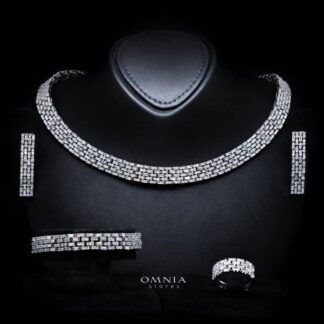 Omnia Zehra White Luxury Bridal Full Set in High Quality Zircon Stone in Rhodium Plated