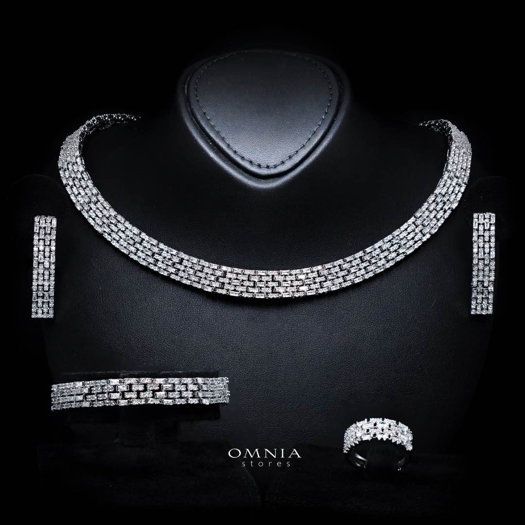 Omnia Zehra White Luxury Bridal Full Set in High Quality Zircon Stone in Rhodium Plated