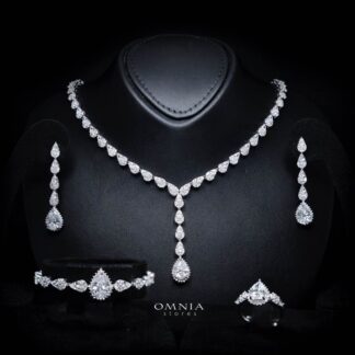 Omnia Radya White Bridal Full Set in High Quality Zircon Stone Rhodium Plated