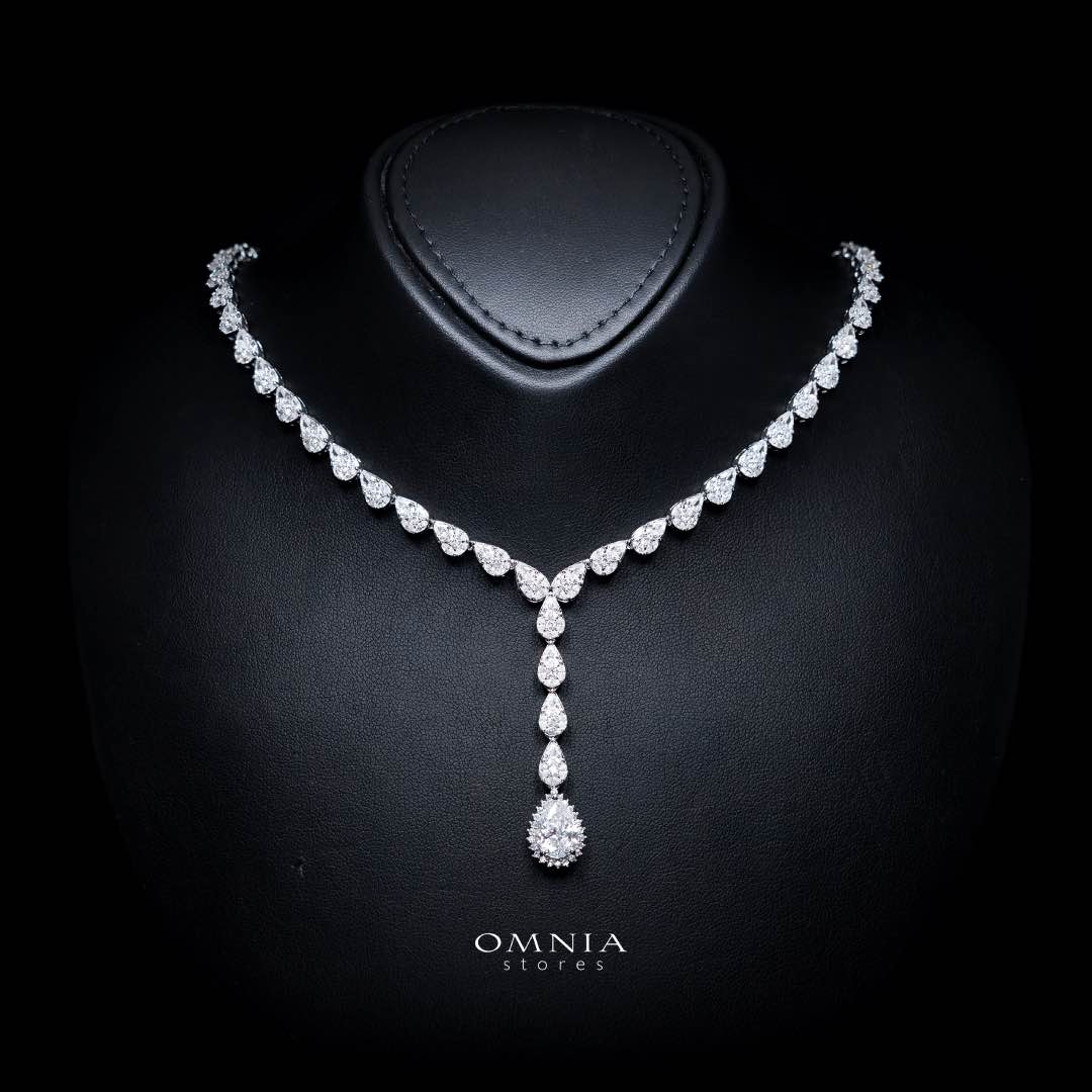 Omnia Radya White Bridal Full Set in High Quality Zircon Stone Rhodium Plated - Image 2