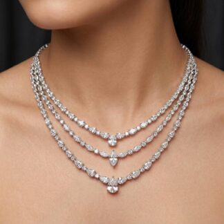 Al Amina Necklace 925 Silver in High Quality Simulated Diamonds