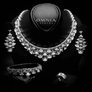 Omnia Bita White Bridal Full Set in High Quality Zircon Stone in Rhodium Plated