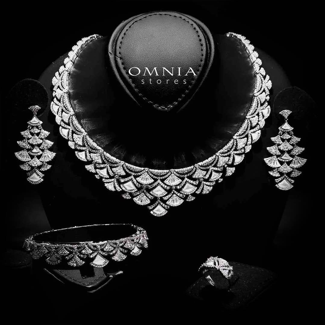 Omnia Bita White Bridal Full Set in High Quality Zircon Stone in Rhodium Plated