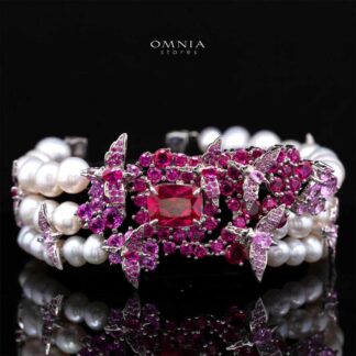 Omnia Blossom Pearl Bracelet in 925 Silver with High Quality Simulated Diamonds