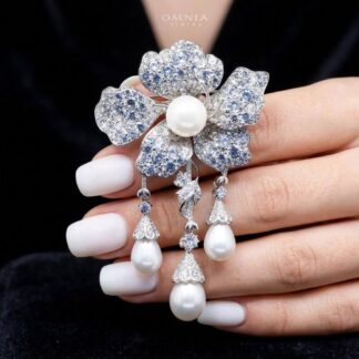 Omnia Halima Fresh Real Water Pearl brooch in 92.5 Silver High Quality Simulated diamonds