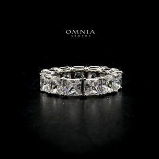 Omnia Amani Princess Cut Eternity White Ring in 92.5 Silver with High Quality Simulated Diamonds