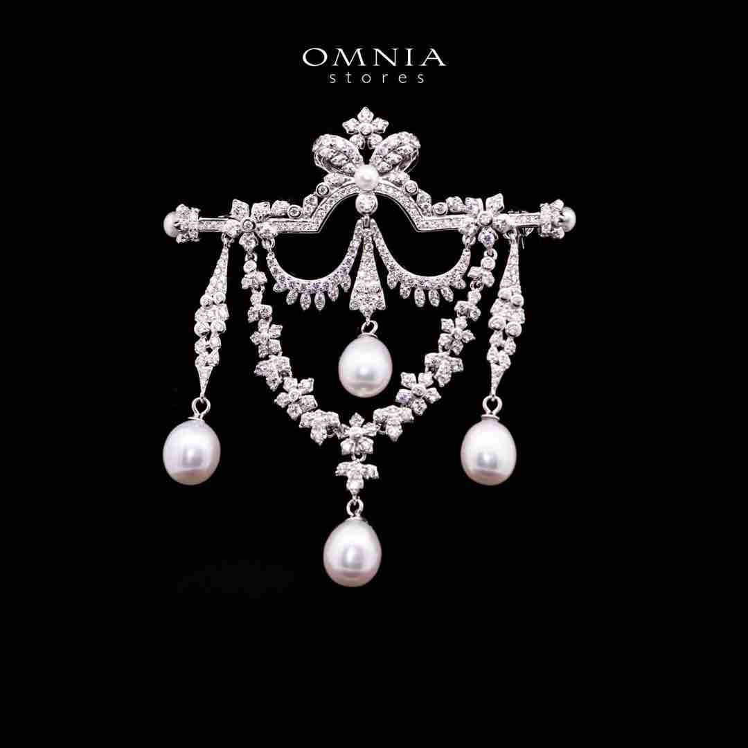 Omnia Haadiyah Fresh Real Water Pearl brooch in 92.5 Silver High Quality Simulated diamonds - Image 2