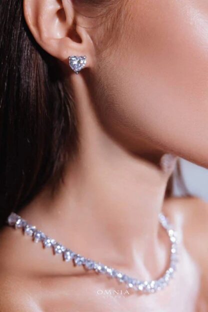 Omnia Shaden Heart-Shaped Stud Earrings in 92.5 Silver with High Quality Iced Cut Stones - Image 2