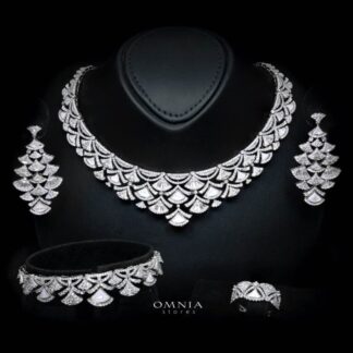 Omnia Bita White Bridal Full Set in High Quality Zircon Stone in Rhodium Plated