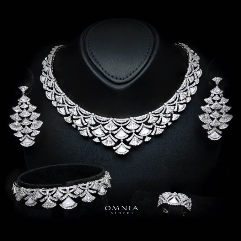 Omnia Bita White Bridal Full Set in High Quality Zircon Stone in Rhodium Plated