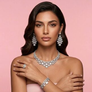 Omnia Bita White Bridal Full Set in High Quality Zircon Stone in Rhodium Plated