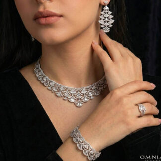 Omnia Bita White Bridal Full Set in High Quality Zircon Stone in Rhodium Plated