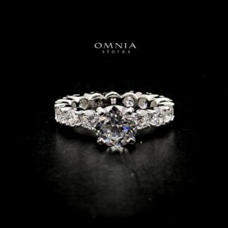 Omnia Ayana Round Cut Sparkling White Ring in 92.5 Silver with High Quality Simulated Diamonds