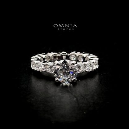 Omnia Ayana Round Cut Sparkling White Ring in 92.5 Silver with High Quality Simulated Diamonds