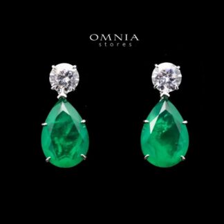Omnia Byna Green Earrings in 92.5 Silver High Quality Simulated diamonds