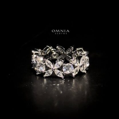 Omnia Lamara Floral-Inspired Ring in 92.5 Silver with High Quality Iced Cut Stones - Image 4