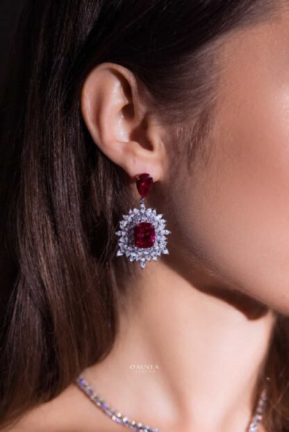 Omnia Thalia Red Earring in 92.5 Silver High Quality Simulated diamonds - Image 2