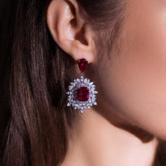 Omnia Thalia Red Earring in 92.5 Silver High Quality Simulated diamonds