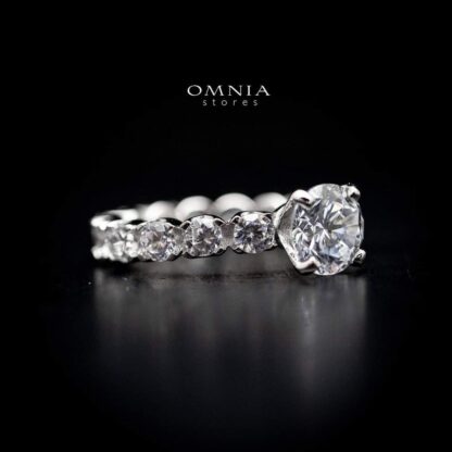Omnia Ayana Round Cut Sparkling White Ring in 92.5 Silver with High Quality Simulated Diamonds - Image 2