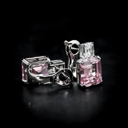 Omnia Candice Pink Emerald Cut Clip-On Earrings in 92.5 Silver with High Quality Simulated Diamonds - Image 2