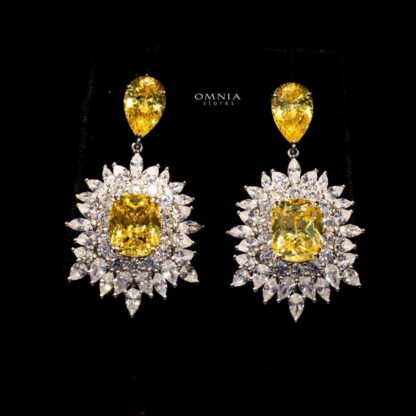 Omnia Thalia Yellow Earring in 92.5 Silver High Quality Simulated diamonds