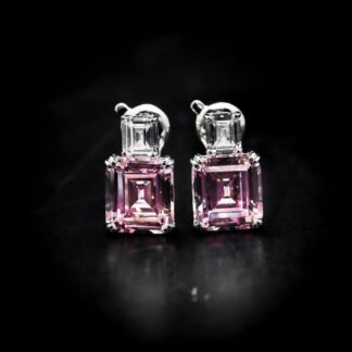 Omnia Candice Pink Emerald Cut Clip-On Earrings in 92.5 Silver with High Quality Simulated Diamonds