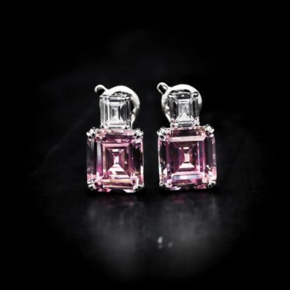 Omnia Candice Pink Emerald Cut Clip-On Earrings in 92.5 Silver with High Quality Simulated Diamonds